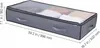 A gray fabric storage box with a clear plastic lid, filled with folded white and pink items, is shown from a diagonal angle with dimensions indicated. Náhled obrázku produktu