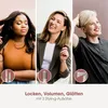 A collage of three women showcasing different hairstyles achieved with a hair styling tool, with close-ups of the styling attachments. Voir les images du produit
