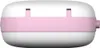 A side view of a small, white, rounded electronic device with a pink band around its middle. Produktbild-Vorschau