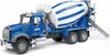 A blue and white MACK Granite cement mixer truck is shown against a white background. Podgląd zdjęcia produktu