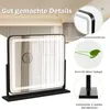 A makeup mirror with LED lighting and its features highlighted with text overlays. Produktbild-Vorschau
