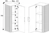 A line drawing of a tall cabinet with two doors, showing dimensions and shelf spacing. Náhled obrázku produktu