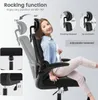 A woman is sitting in an ergonomic office chair, demonstrating its features. Produktbild-Vorschau