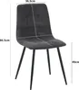 A gray upholstered chair with black legs, shown with dimensions indicated by white lines and text. Náhled obrázku produktu