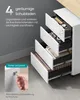 A white filing cabinet with four open drawers, showcasing office supplies. A close-up inset shows a hand inserting a key into a lock on the cabinet. Anteprima dell’immagine prodotto