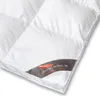 A close-up view of a white down comforter with a label. Produktbild-Vorschau