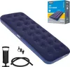 A blue air mattress with a black hand pump and hose, along with a product box, are displayed against a white background. Náhled obrázku produktu