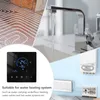 A collage showing different aspects of a water heating system, including underfloor heating pipes, a faucet, a thermostat, a boiler, and a radiator. Náhled obrázku produktu