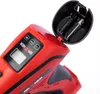 Close-up of a red and black portable air compressor with its lid open, revealing accessories. Produktbild-Vorschau