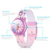 A close-up of a children's watch with feature callouts. Produktbild-Vorschau