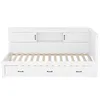 A white daybed with drawers and a headboard with storage compartments. Produktbild-Vorschau