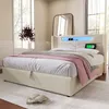 A bedroom scene featuring a bed with LED lighting and charging ports. Produktbild-Vorschau