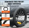 Close-up of a reinforced tire and wheel assembly for a trailer, with informational text overlays highlighting features. Podgląd zdjęcia produktu