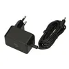 A black power adapter with a coiled black cable and a European plug. Produktbild-Vorschau
