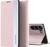 A pink flip case for a smartphone is shown, with the phone partially visible and its camera array exposed. Produktbild-Vorschau