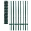 A roll of green wire mesh fencing and a set of green metal fence posts are arranged side-by-side against a white background. Produktbild-Vorschau