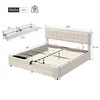 Diagrams and dimensions of a bed frame with storage drawers. Produktbild-Vorschau