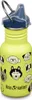 A yellow Klean Kanteen sippy cup with a blue lid and a pattern of dog faces. Voir les images du produit