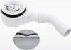 A white shower drain siphon with a chrome grate shown separately. Produktbild-Vorschau