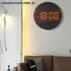Digitale Holz-Wanduhr mit LED-Anzeige – Groß, rund, 12/24 Produktbild-Vorschau 3