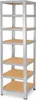 A tall, silver metal shelving unit with wooden shelves against a white background. Anteprima dell’immagine prodotto