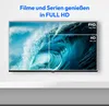 A television screen displaying a large wave, with two inset boxes highlighting Full HD and HD resolutions. Produktbild-Vorschau