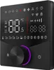 A close-up, angled view of a black smart thermostat with a digital display and a rotary dial. Produktbild-Vorschau