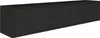 A black, three-door, wall-mounted TV cabinet is shown against a white background. Voir les images du produit
