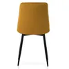 A view of the back of a mustard yellow velvet dining chair with black metal legs. Náhled obrázku produktu