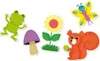 A collection of cartoon-style garden-themed magnets, including a frog, mushroom, flower, butterfly, and squirrel. Náhľad obrázku produktu