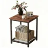 A square side table with a wooden top and metal frame, decorated with a vase of flowers, a candle, and a small radio. Produktbild-Vorschau