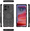 Multiple views of a black phone case with a ring holder, shown from different angles, and a phone inside the case. Produktbild-Vorschau