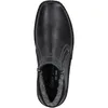 Top-down view of a black leather boot with gray fur lining. Voir les images du produit