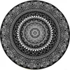 A circular black rug with a white mandala pattern. Produktbild-Vorschau