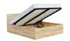 A bed frame with the mattress lifted, showing the storage space underneath. Produktbild-Vorschau
