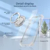 A transparent phone case with a magnetic ring holder is shown with callouts highlighting its features. Produktbild-Vorschau
