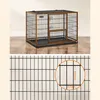 A dog crate is shown from the front in the top image, and a close-up of the wire mesh with dimensions is shown in the bottom image. Náhľad obrázku produktu