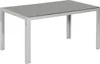 A product shot of a rectangular table with a glass top and silver metal legs, isolated on a white background. Produktbild-Vorschau