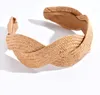Breites Boho Stirnband Stroh Flechtmuster Beige Haarband Produktbild-Vorschau 3
