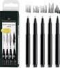 A set of Faber-Castell PITT artist pens in black, with examples of line strokes and the pens themselves. Anteprima dell’immagine prodotto