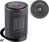 A black ceramic fan heater is shown against a white background, with a close-up inset of its control panel. Produktbild-Vorschau