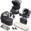A collection of baby travel system components laid out on a white background. Produktbild-Vorschau