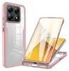 A pink and clear phone case is shown from two angles, with one angle showing the case with a phone inside. Produktbild-Vorschau