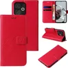 A collage of images showing a red floral flip phone case from different angles. Produktbild-Vorschau