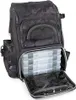 A fishing rucksack with multiple storage compartments, including several clear plastic tackle boxes. Produktbild-Vorschau
