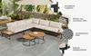 An outdoor lounge set with a sectional sofa, coffee tables, and an umbrella on a patio. Produktbild-Vorschau