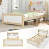 A collage of images showing a single bed with a storage headboard, presented from different angles and in a room setting. Voir les images du produit