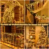 Collage of four images showing Christmas decorations, including string lights on a Christmas tree, staircase, porch railing, and a bookshelf. Voir les images du produit