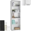 A tall, white bookshelf filled with decorative items and organizational tools. Náhled obrázku produktu
