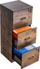 A three-drawer filing cabinet with a wood-grain finish, shown with the top two drawers slightly ajar, revealing files inside. Anteprima dell’immagine prodotto